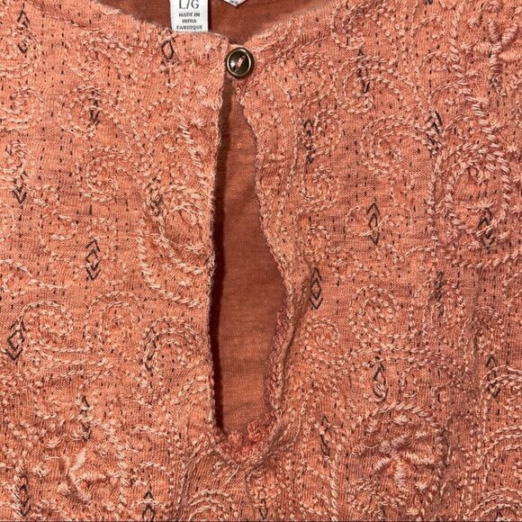 Lucky Brand Blouse Boho Peasant Top Cap Short Sleeve Tunic Modal Linen Aztec - Picture 4 of 6
